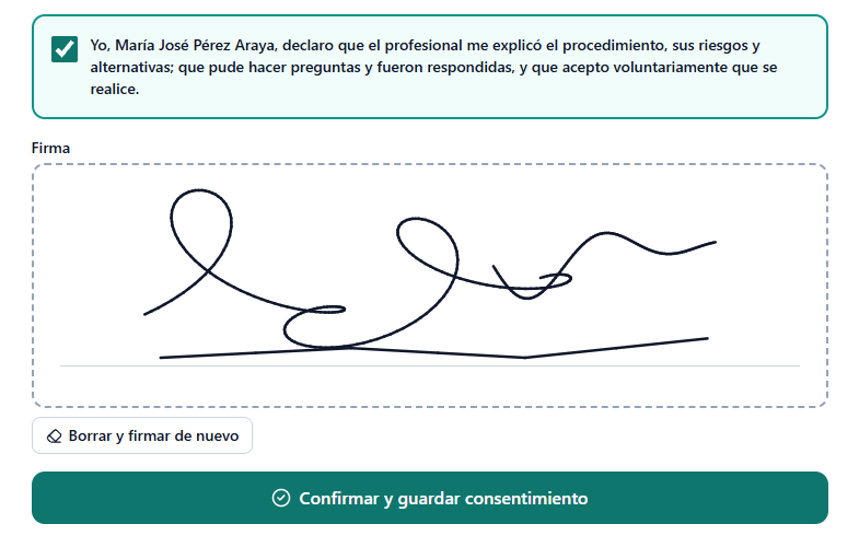 El paciente firma en la pantalla de la tablet